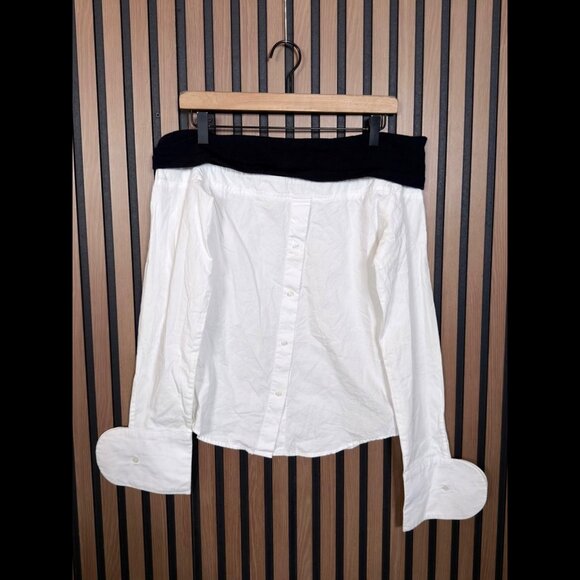 Jacquemus Shirt 38 / US Medium White Blue Navy Trim Boat Neck Button Soffio - Picture 1 of 8